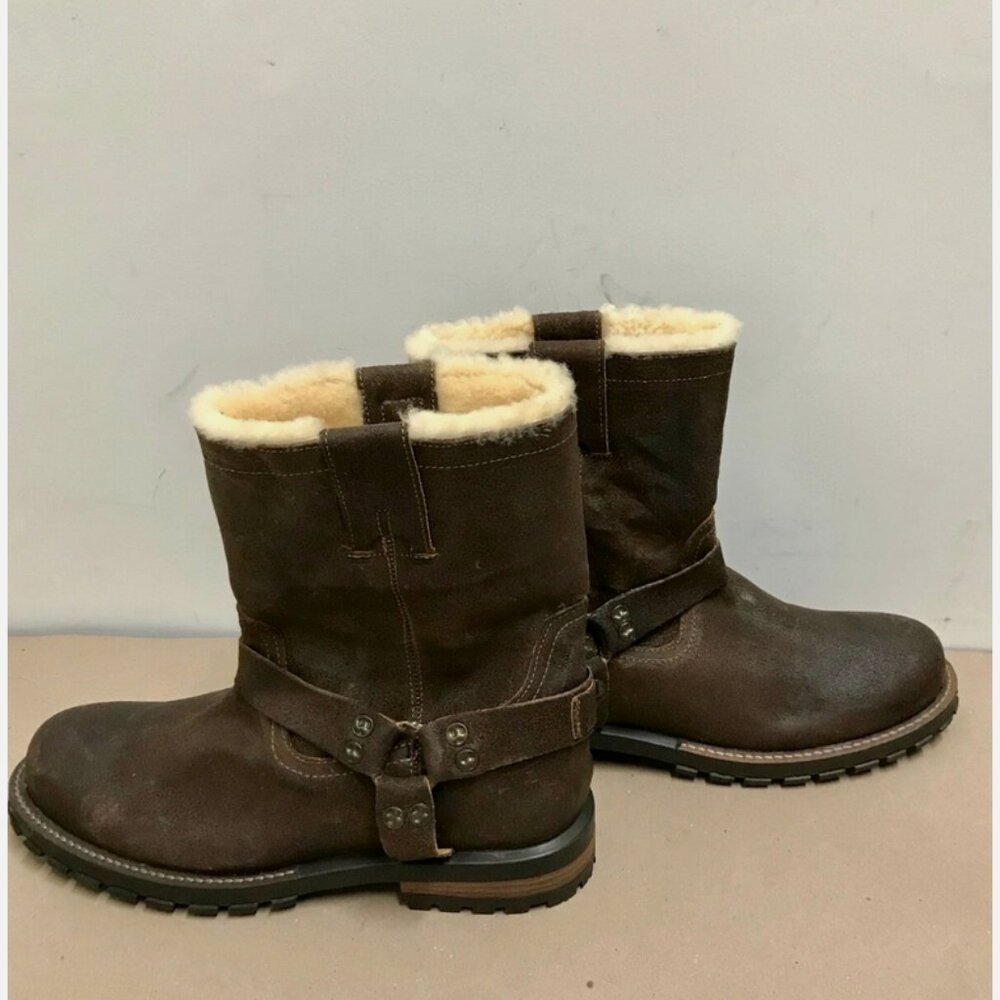 Luxe de Leon Santo Harness Leather Shearling Pull On Boots